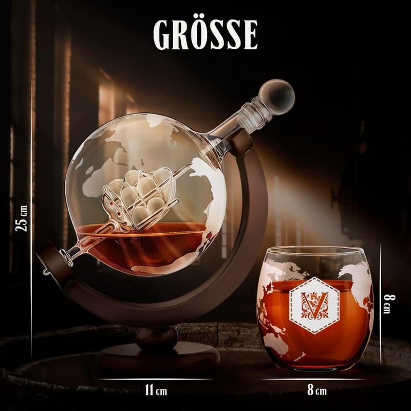 Personalisierte Whisky Karaffe mit Globus-Design – 850 ml – 2er Set