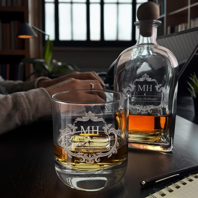 Personalisiertes Whisky Geschenkset mit Gravur für Männer, inkl. Gläser & Karaffe