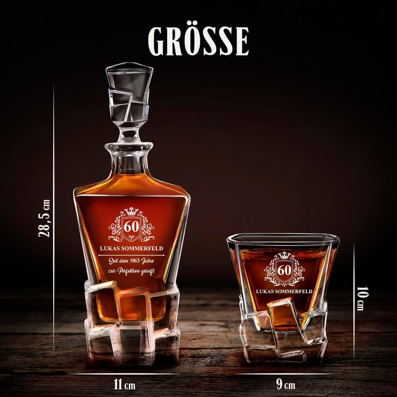 Luxuriöse 950 ml Whiskey Karaffe mit 6 Gläsern und Gravur für Männer