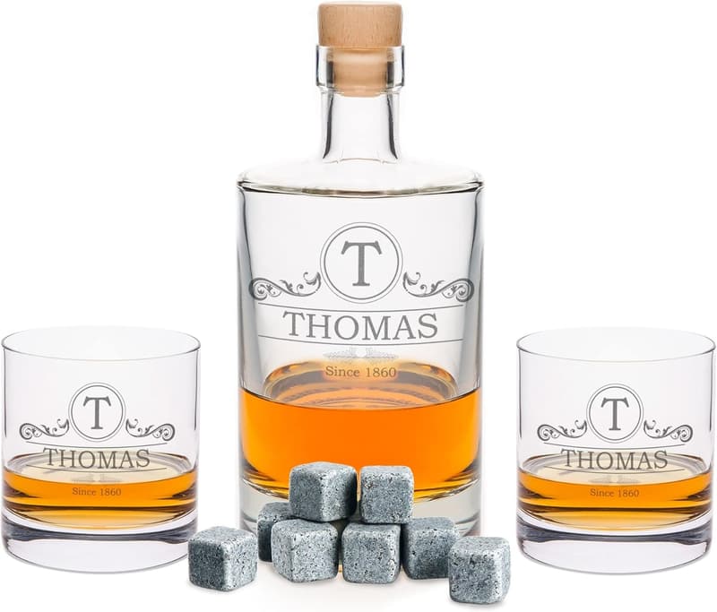 Personalisierte Whiskygläser & Karaffe Set mit Namen - Vatertagsgeschenk