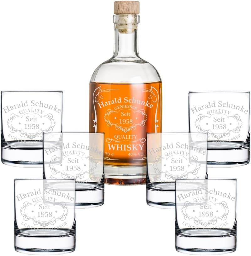 Personalisiertes Whisky-Set mit Gravur – 7-teilig für Männer, 700ml Karaffe & 6 Gläser