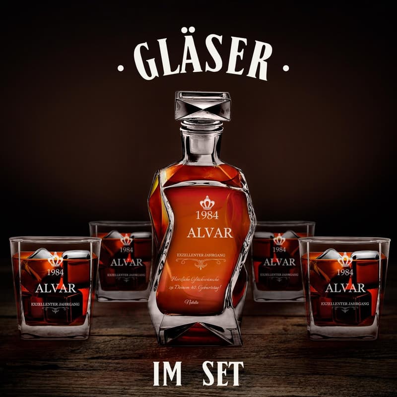 Whiskey Dekanter Set mit Gravur - 700ml - Weihnachtsgeschenk für Männer