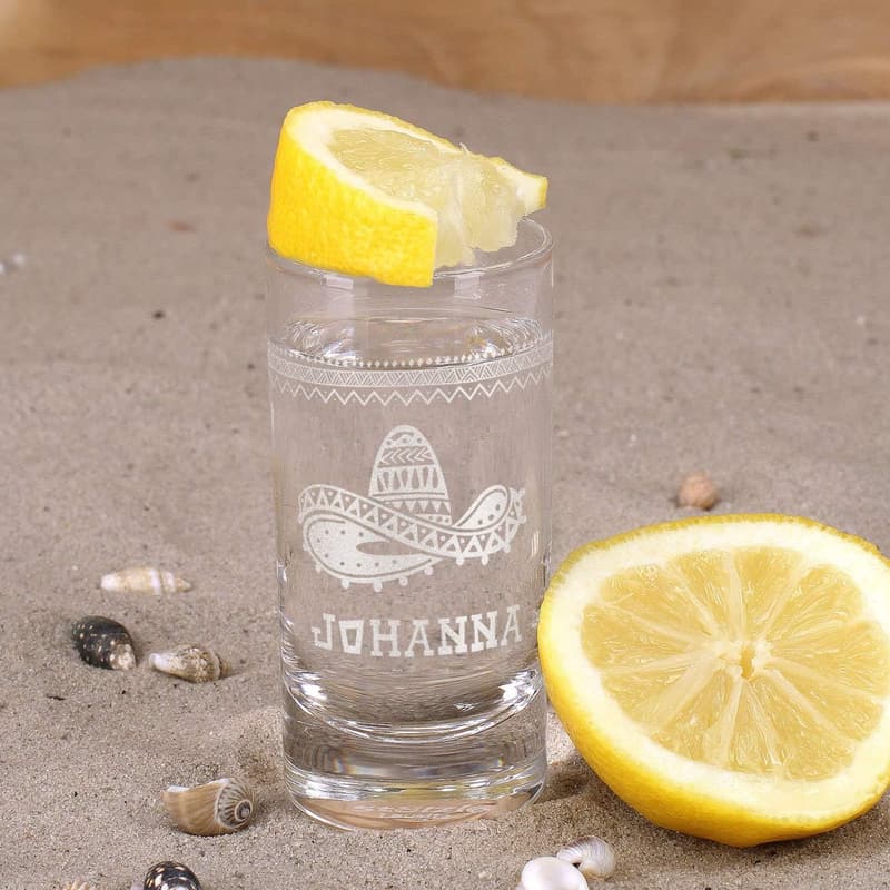 Personalisierbares Tequila Shot Glas mit mexikanischem Motiv