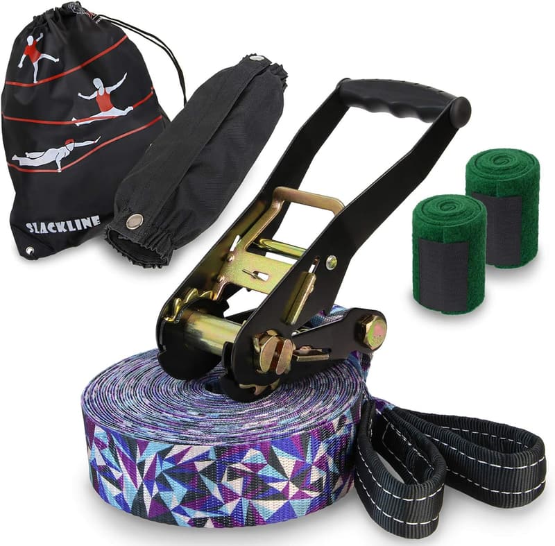 ALPIDEX Slackline Set 15 m für Anfänger & Kinder mit Baumschutz