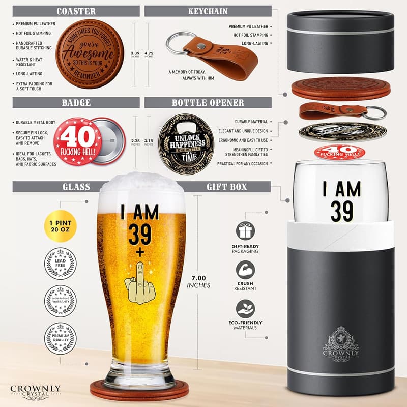 Personalisiertes Bierglas mit Gravur zum 40. Geburtstag für Männer