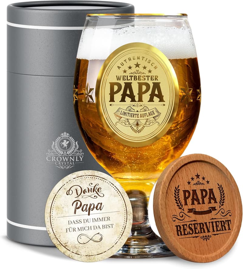 Personalisierte Bierglas mit Gravur für Väter – Bester Papa Geburtstag