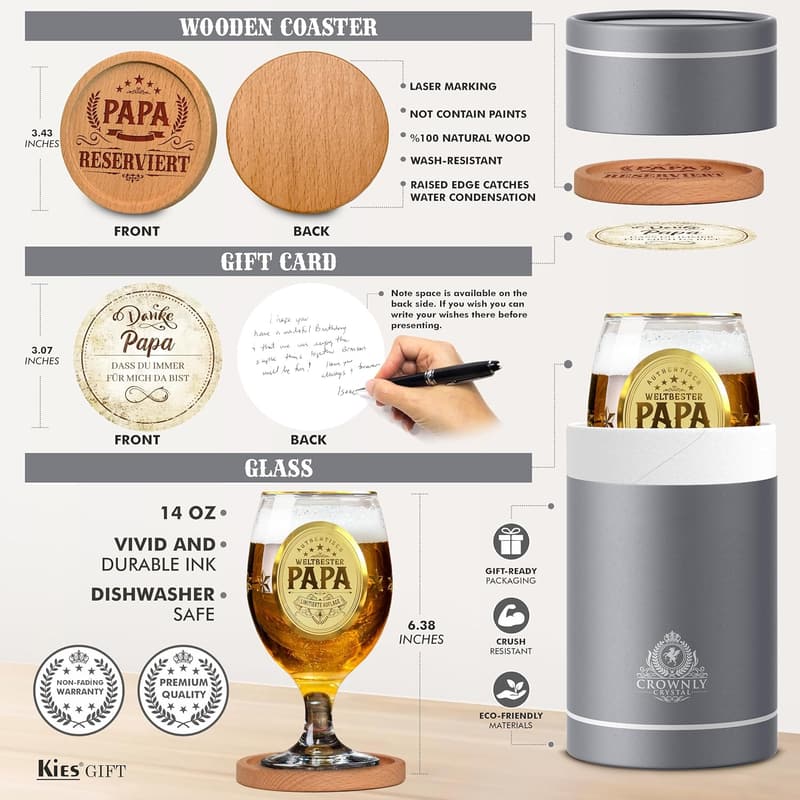 Personalisierte Bierglas mit Gravur für Väter – Bester Papa Geburtstag