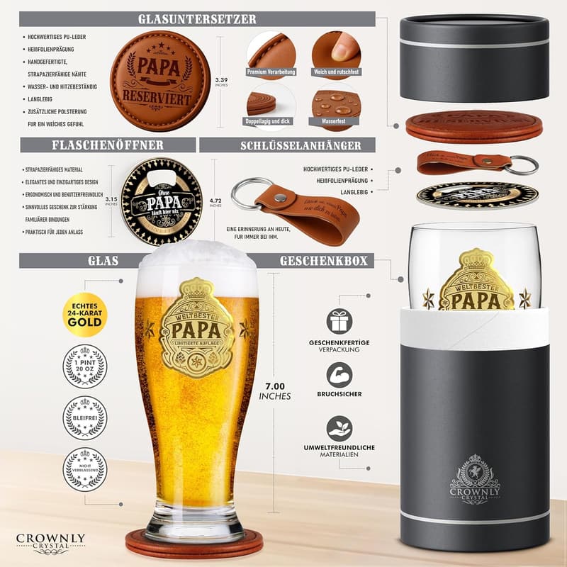 Personalisiertes Bierglas für Papa - Geburtstagsgeschenk für Männer