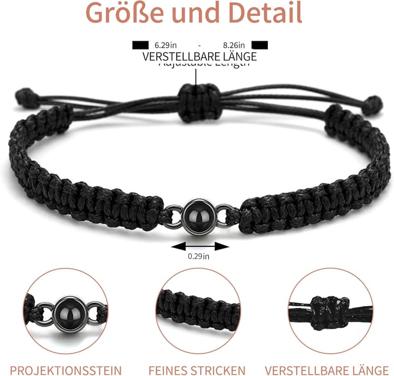 Personalisierbares Fotoarmband mit Projektionsstein für Frauen und Männer
