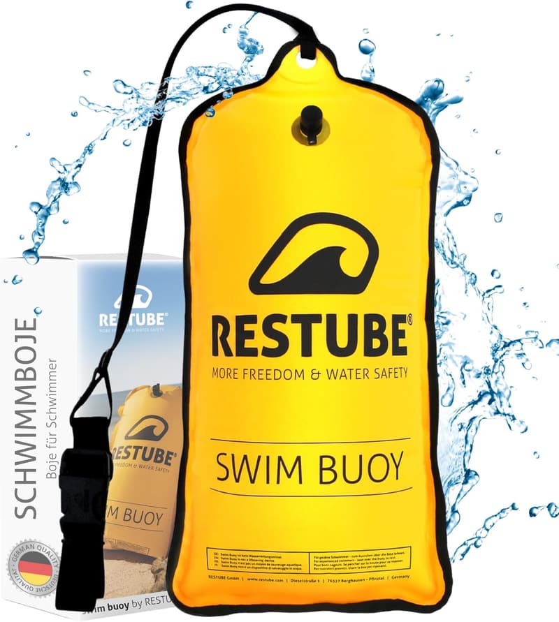 RESTUBE Classic Schwimmboje 12,5l – Aufblasbare Sicherheitsboje für Freiwasser