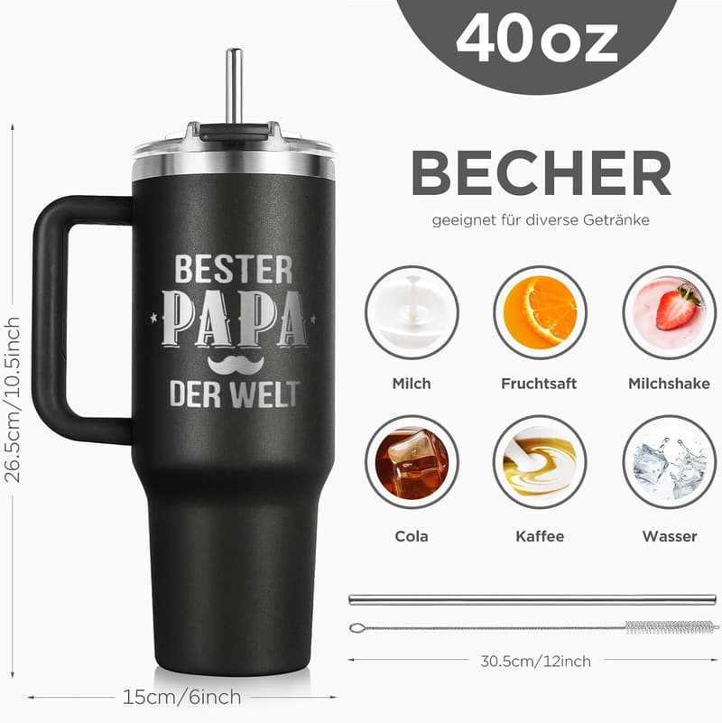 Thermobecher 1,18L mit Deckel für Papa – ideales Vatertagsgeschenk