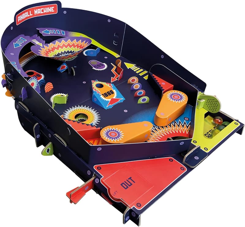 Retro Flippermaschine Bausatz aus Karton, 68 Teile, für Kinder ab 8 Jahren