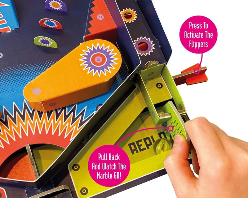 Retro Flippermaschine Bausatz aus Karton, 68 Teile, für Kinder ab 8 Jahren