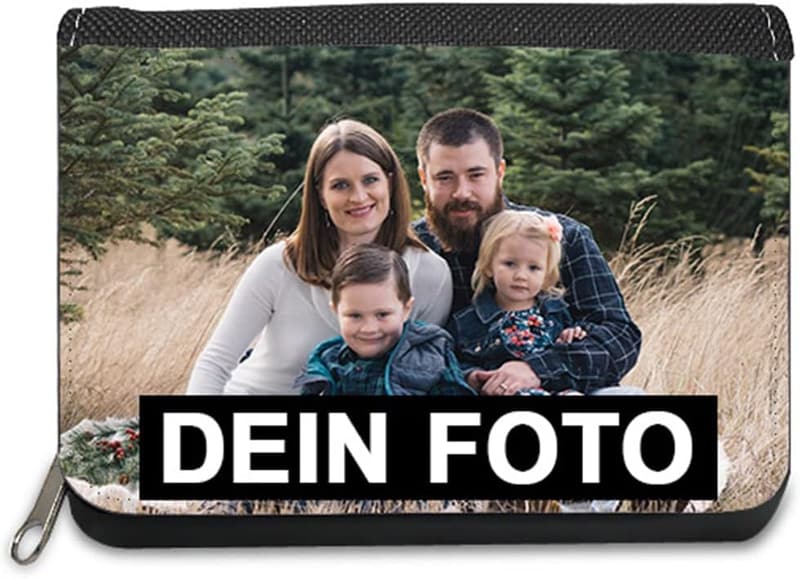 Personalisierte schwarze Geldbörse mit Foto und Text für Männer