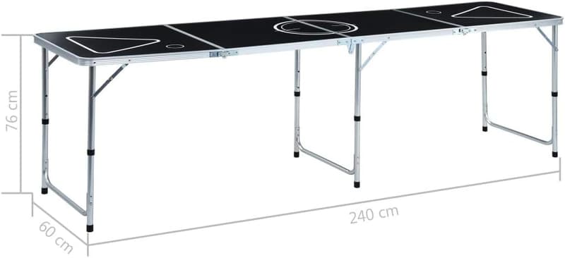 Klappbarer Bier-Pong-Tisch aus Aluminium und MDF, höhenverstellbar, 240 cm