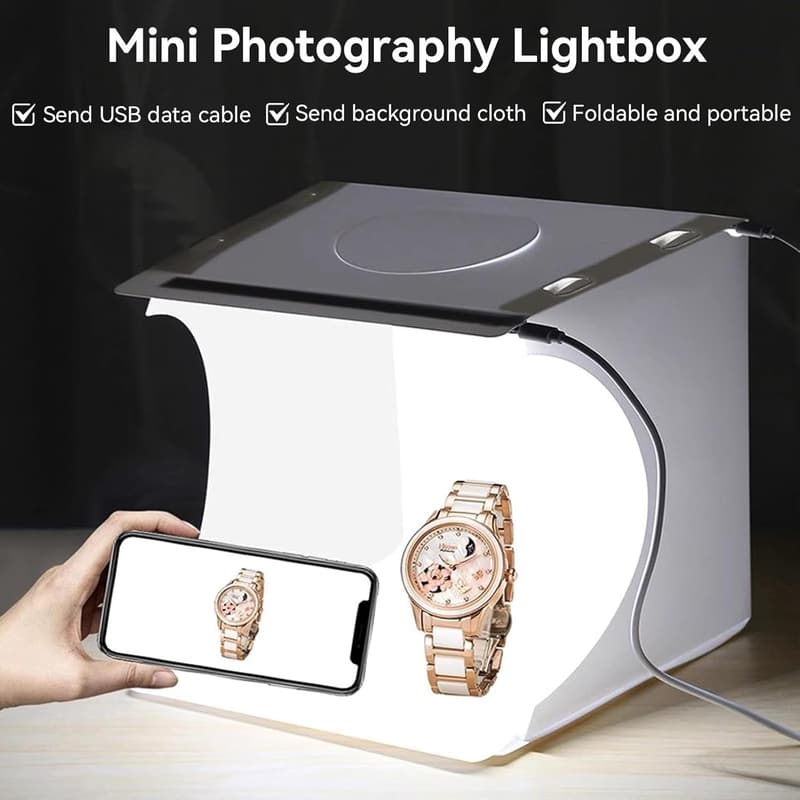 Mini Fotostudio Lichtzelt mit LED für Fotografie - tragbar und faltbar