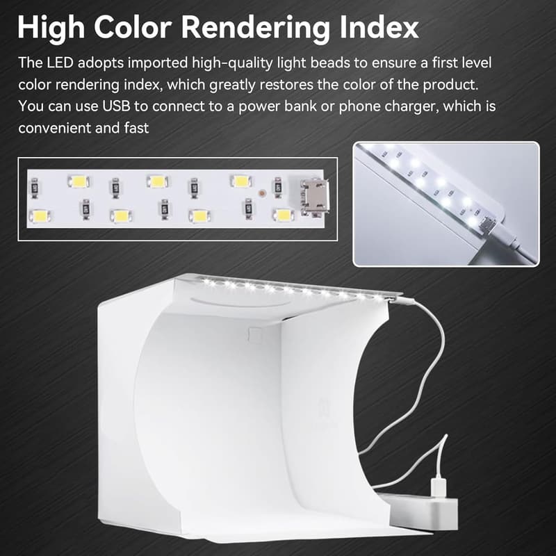 Mini Fotostudio Lichtzelt mit LED für Fotografie - tragbar und faltbar