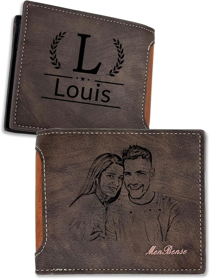 Personalisierte Leder-Geldbörse für Männer mit Gravur und Foto