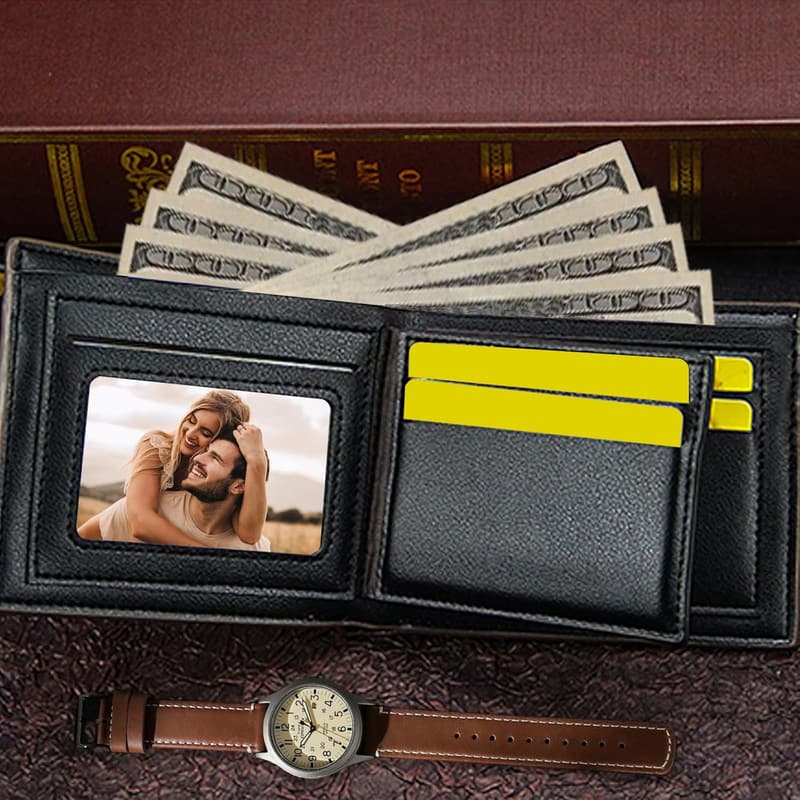 Personalisierte Leder-Geldbörse für Männer mit Gravur und Foto