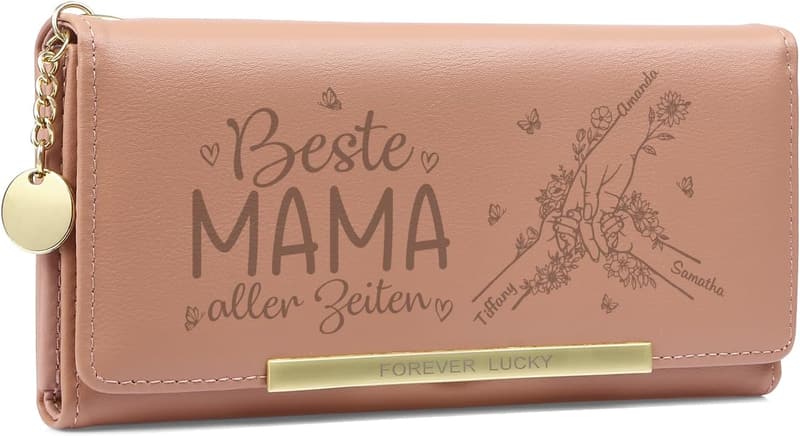 Personalisierte rosafarbene Leder-Geldbörse für Mama