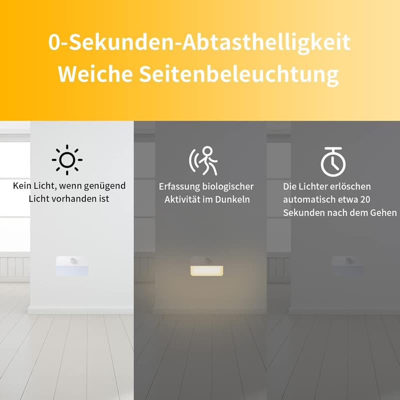 SAMALICAR LED Nachtlicht mit Bewegungsmelder – Warmweißes Orientierungslicht für Kinder (6 Stück)