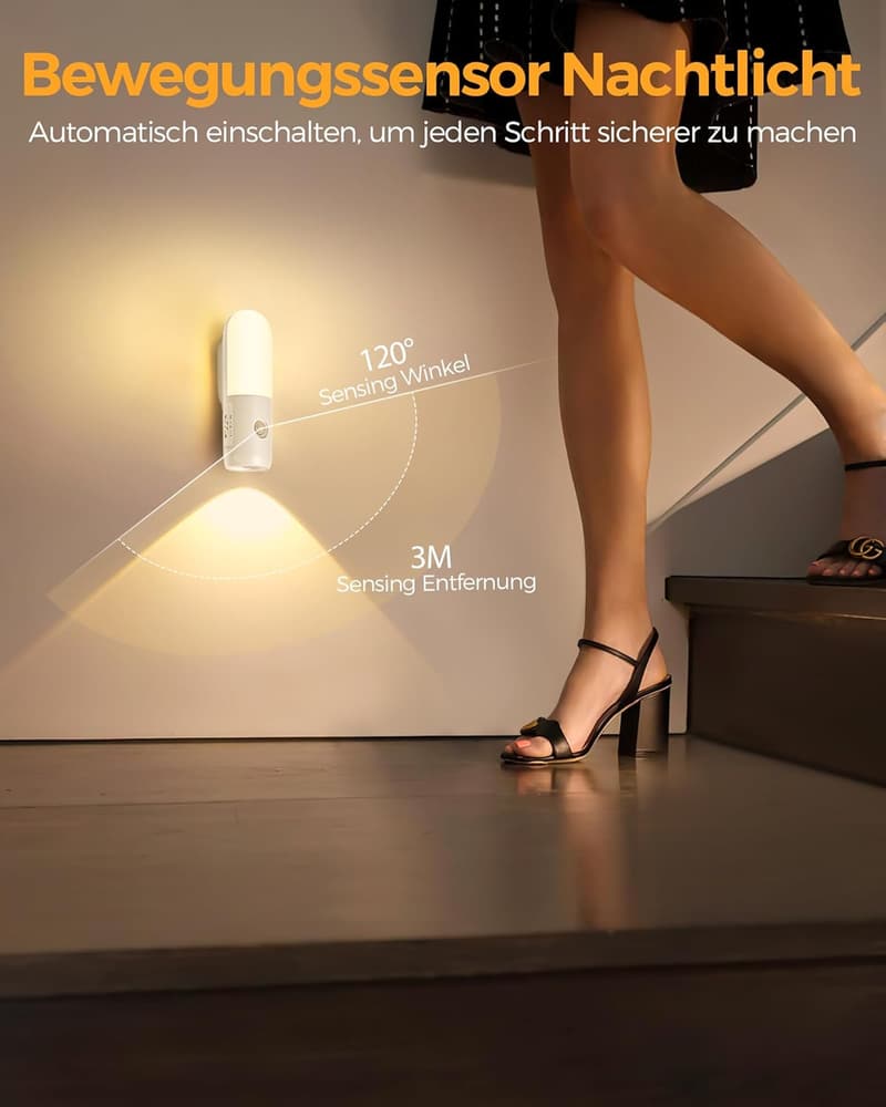 Akku USB Nachtlicht mit Bewegungsmelder – 2 Stück, dimmbar, 3 Farbtemperaturen