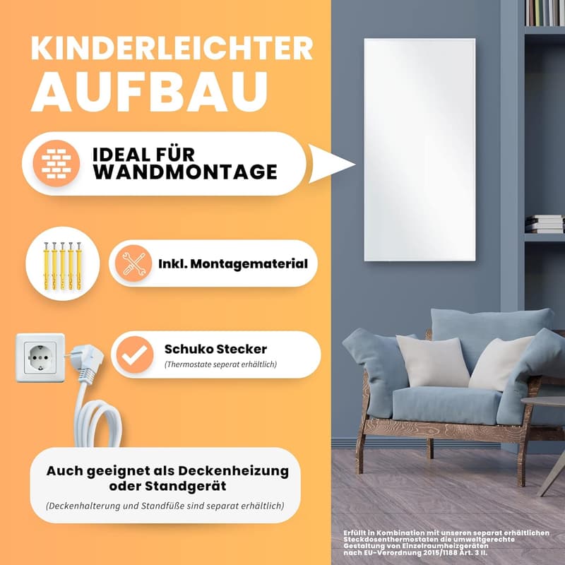 Infrarotheizung 1200 Watt – Energiesparend & TÜV GS geprüft