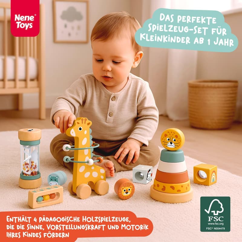 Montessori Holzspielzeug 4-in-1 Set für Babys ab 1 Jahr