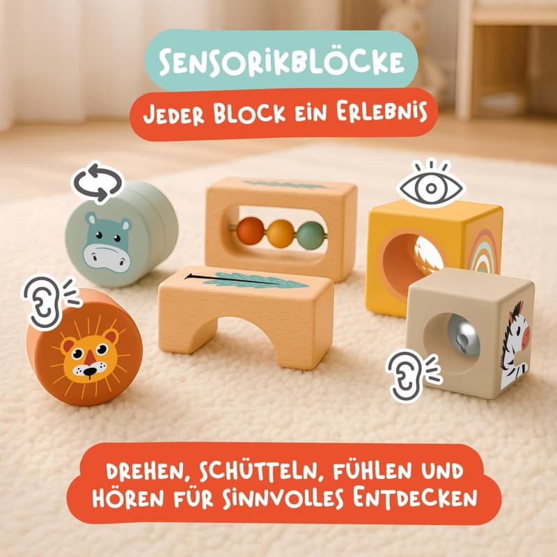 Montessori Holzspielzeug 4-in-1 Set für Babys ab 1 Jahr