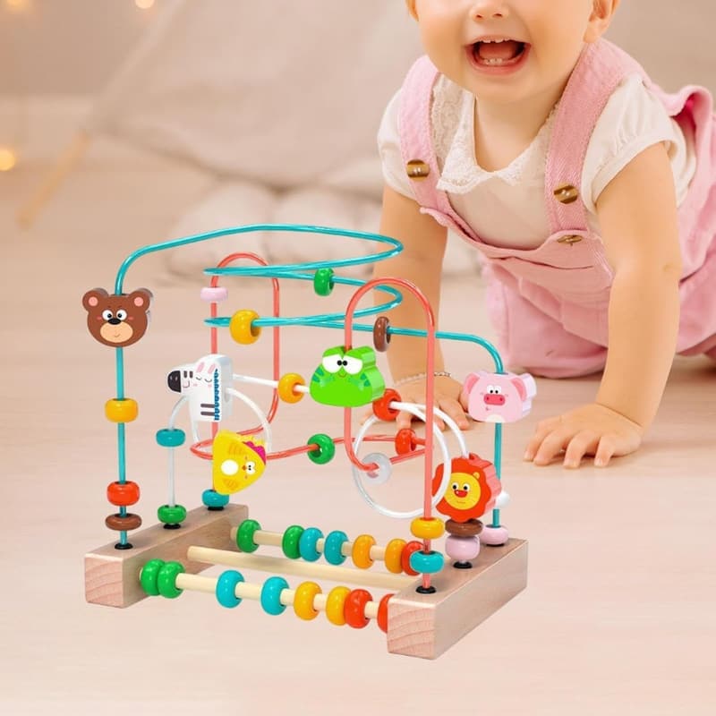 Holz-Achterbahn-Spielzeug für Kinder – Perlenlabyrinth mit Tieren