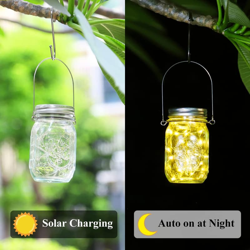 Solarlampen für Außen - 6er Set LED Einmachglas, wasserdicht, hängend