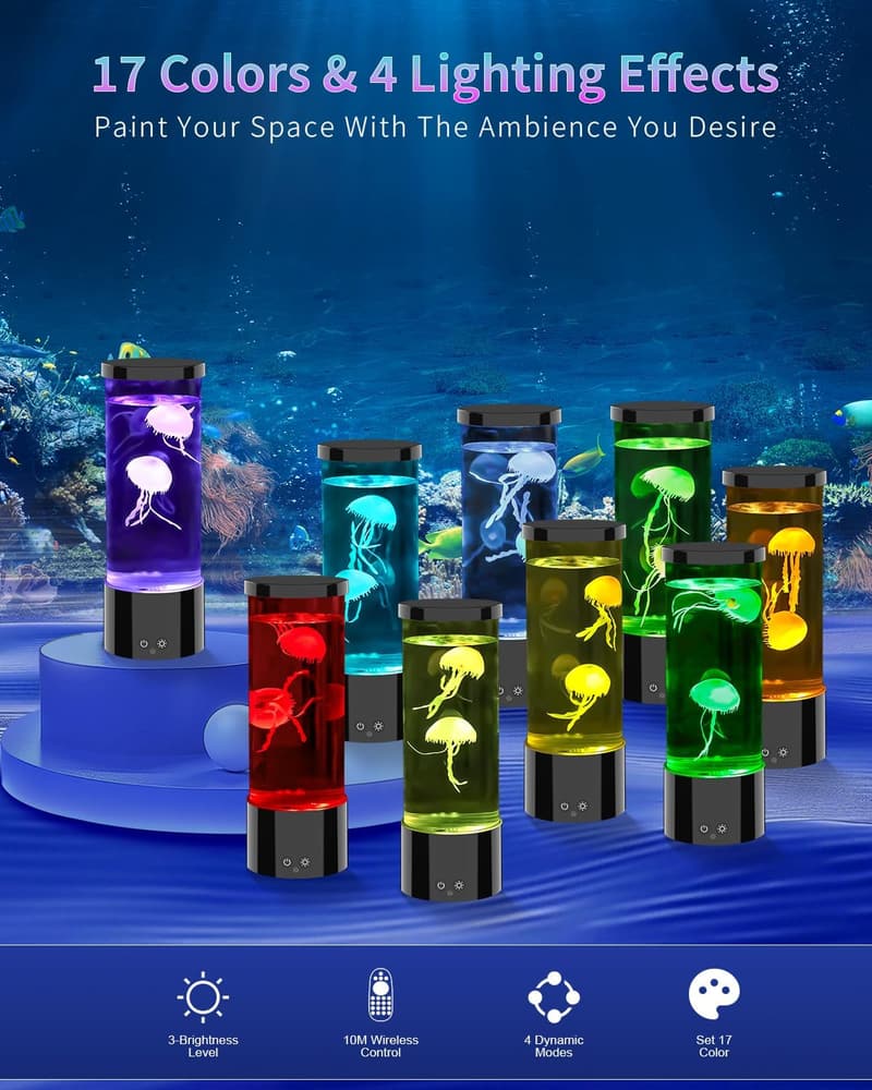 AONESY LED Quallenlampe mit 17 Farben, farbenfrohes Aquarium-Dekolicht