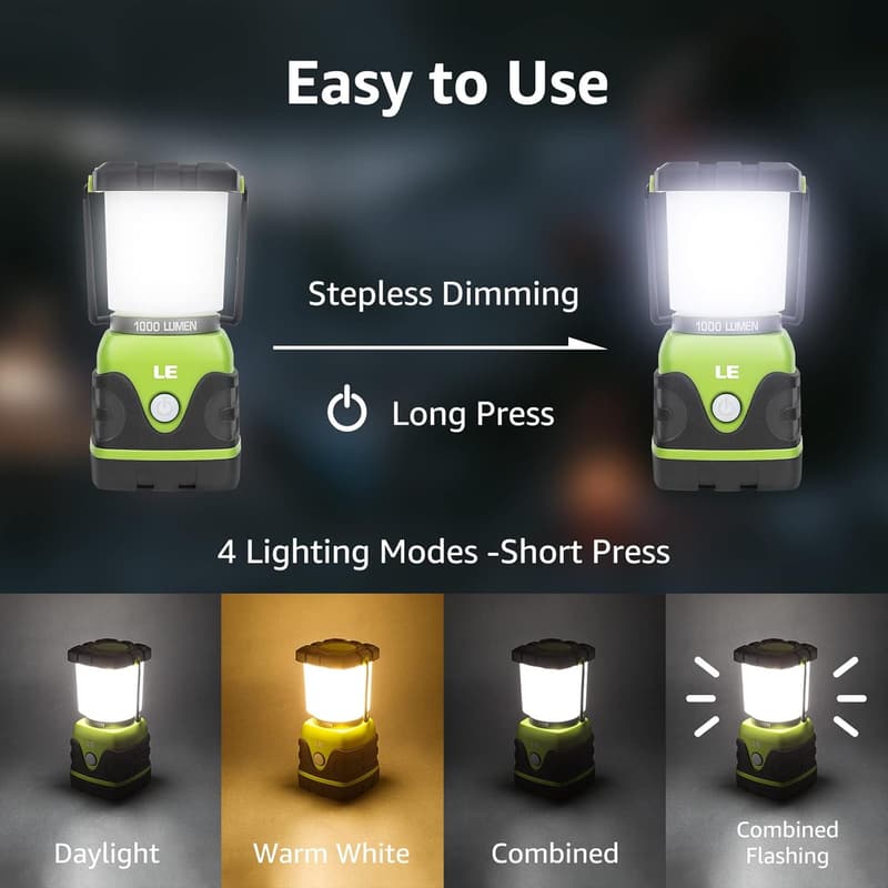 LED Campinglampe 1000 Lumen, dimmbar, tragbar für Notfälle