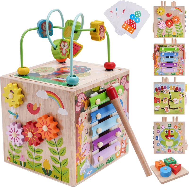 Motorikwürfel aus Holz für Babys ab 12 Monaten - Geschenk für Mädchen und Jungen