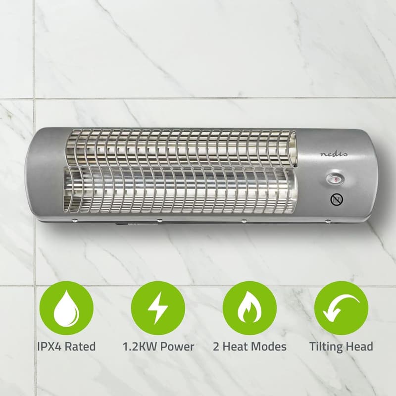 Nedis HTBA10GY Badezimmerheizung 1200 W mit verstellbarem Thermostat