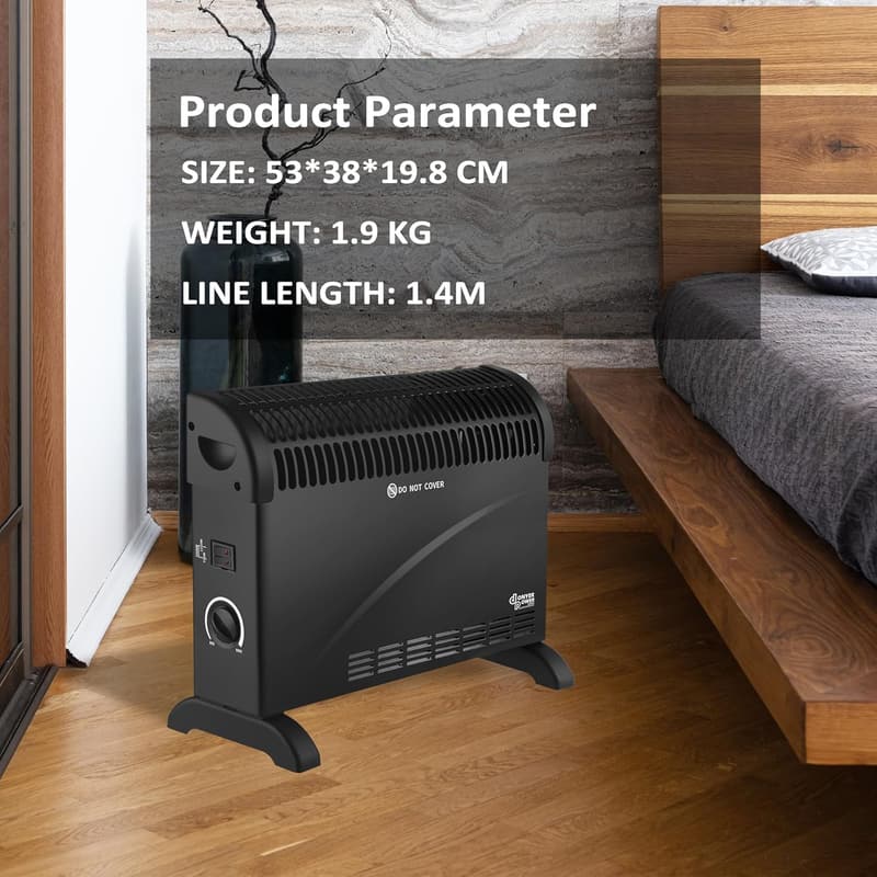 DONYER POWER Konvektorheizkörper 2000W mit Thermostat, Schwarz