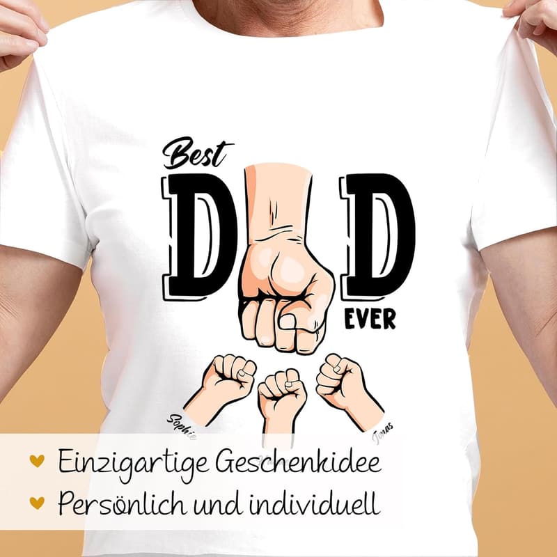Personalisiertes T-Shirt für den besten Papa – 100% Baumwolle, bis zu 7 Kinder