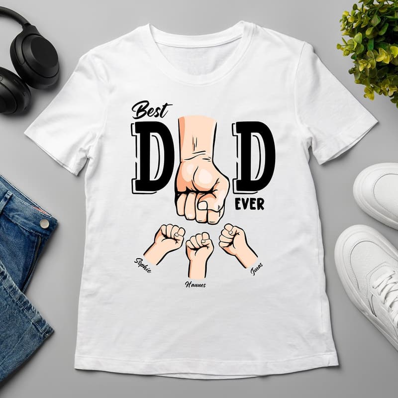 Personalisiertes T-Shirt für den besten Papa – 100% Baumwolle, bis zu 7 Kinder