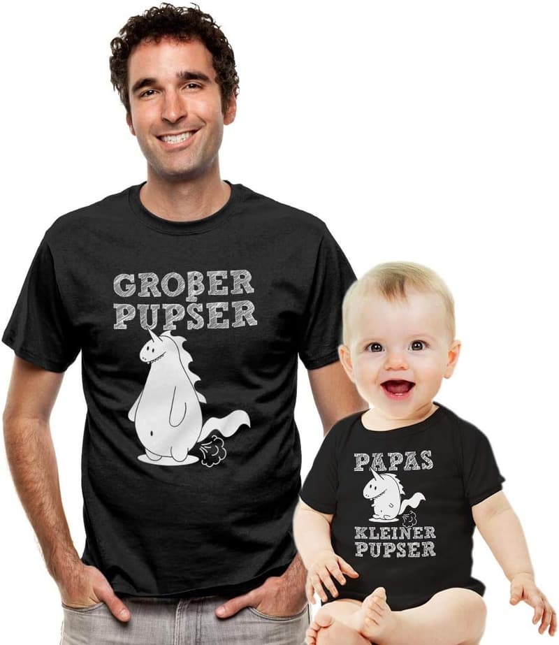 Papa und Baby Set – T-Shirt für Herren und Baby Body