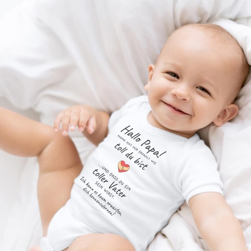 Blauer-Storch Baby Body für die Schwangerschaftsankündigung, Bio Baumwolle