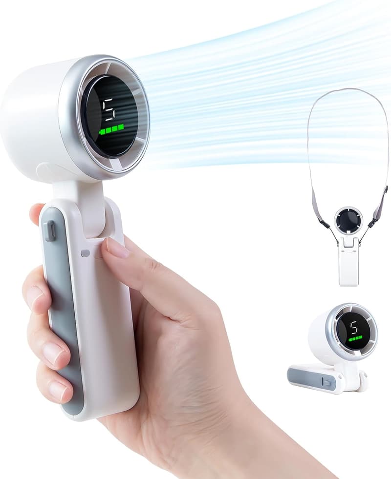 Tragbarer Handheld-Turbolüfter mit LED-Anzeige, 5 Geschwindigkeiten, 180° einstellbar