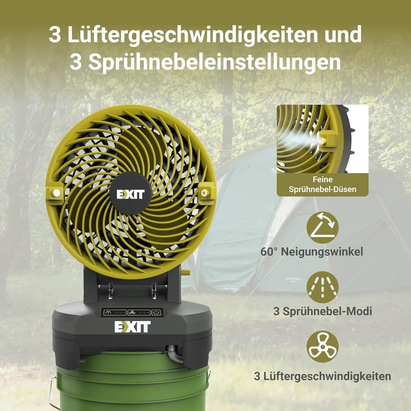 Tragbarer Nebelventilator EX022 mit 3 Geschwindigkeiten, ideal für Camping und Strand