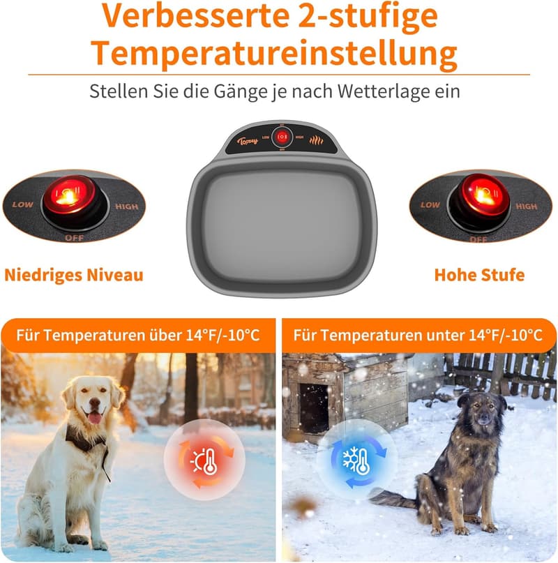 Beheizter Hundenapf mit Temperaturregelung, 2500 ML, winterfest