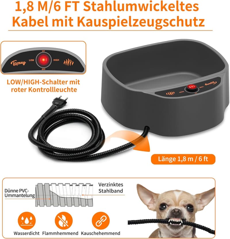 Beheizter Hundenapf mit Temperaturregelung, 2500 ML, winterfest
