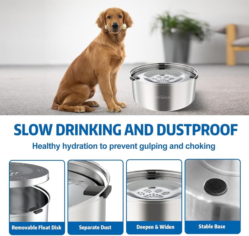 Edelstahl-Wassernapf für Hunde 3L - rutschfest & anti-Schlabber