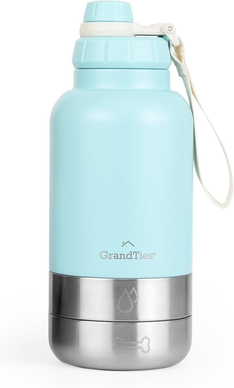 Isolierte Hundewasserflasche mit 2 Napfspendern für Reisen (950 mL, Pudergrün)