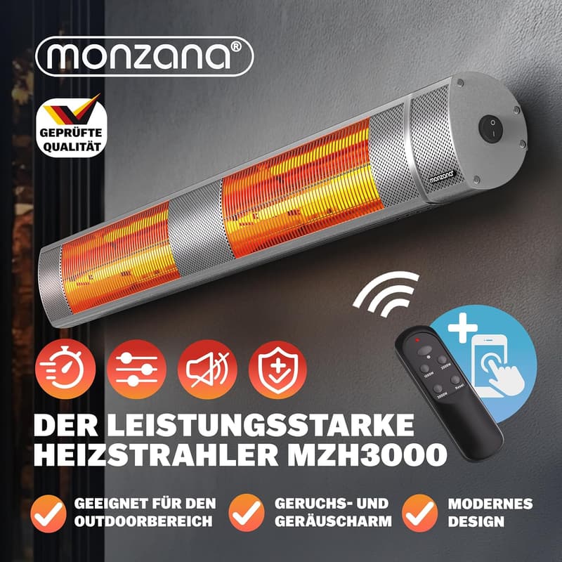 Infrarot Heizstrahler 3000W mit App-Steuerung & Fernbedienung silber