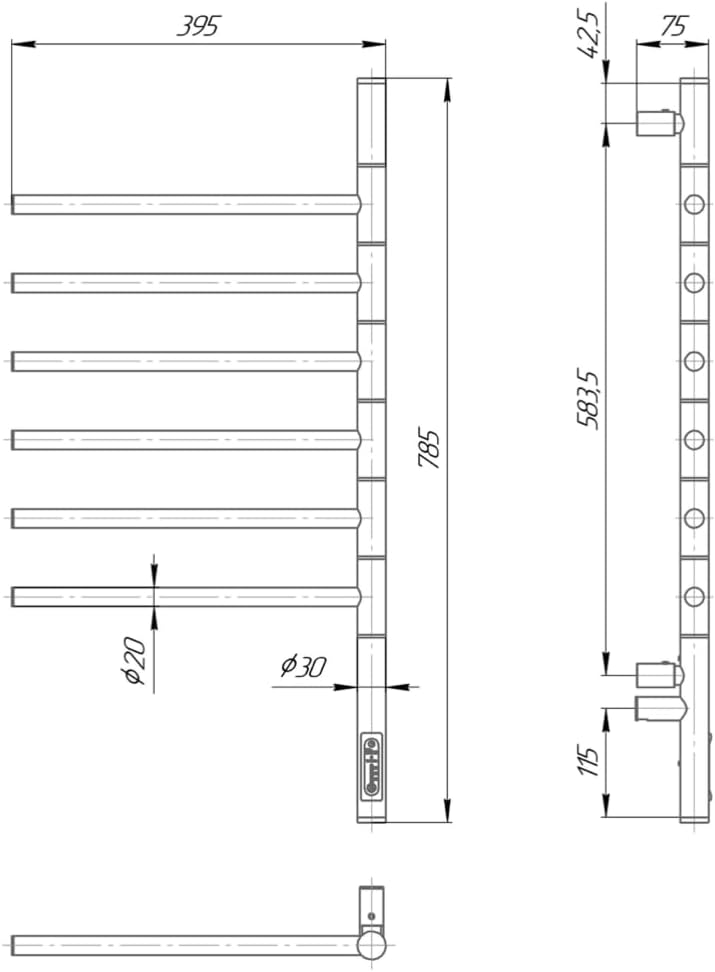 Elektrischer Handtuchheizkörper 78W mit Timer und Thermostat - Wandmontage, weiß