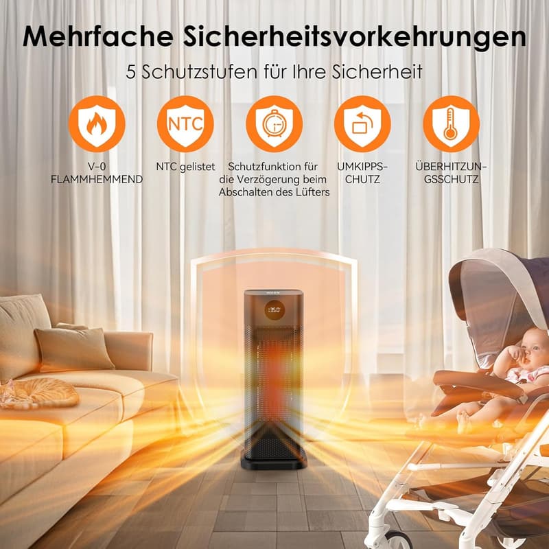 Energiesparender 2000W PTC Keramik Heizlüfter mit Thermostat und Fernbedienung