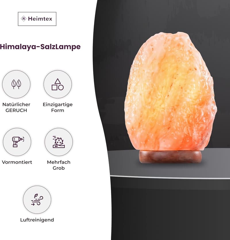 Salzlampe Himalaya aus reinem Salzstein, 4-7 kg, inkl. Kabel und Glühbirne